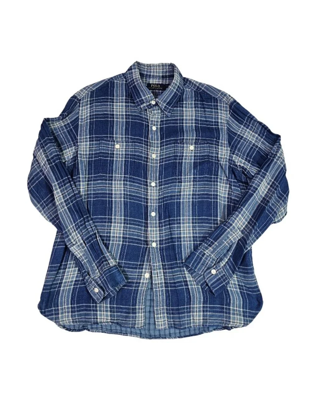 Polo Ralph Lauren Mens Blue Plaid Button-Up Shirt XL 100% Cotton Long Sleeve